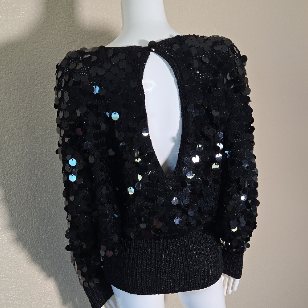 Chic Black Sequin Women's Blouse - Picture 4 of 10